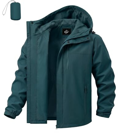 heekpek Chaqueta Impermeable Hombre Chubasquero Hombre Impermeable Chaquetas Cortavientos Ligera y Plegable con Múltiples Bolsillos Ideal para Senderismo Capucha Ajustable