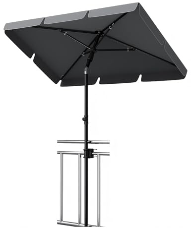 GarveeLife Parasol de balcon - 200 x 125 cm - Avec housse de parasol UV50+ - Rectangulaire - Pliable et réglable en hauteur - Avec support - Idéal pour balcon, jardin et terrasse, anthracite