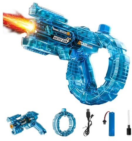 Wasserpistole Elektrisch, Wasserspritzpistole mit Blitz Effekten, Automatische Wasseraufnahme, Automatische Hydroblaster Wasserpistole, Ultralange Reichweite, für Kinder Erwachsene (Blau)