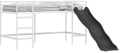 mtlskopl Letto a soppalco con scivolo, 90 x 200 cm, stabile letto in metallo per ragazzi, letto da gioco salvaspazio in acciaio, design moderno, in bianco e antracite
