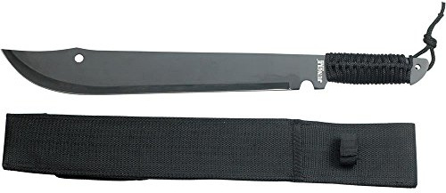 Jungle Master JM-021 Full Tang Machete, Black Blade, Black Cord-Wrapped Handle, 21-Inch Overall