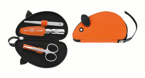 Zwilling Classic Inox Kinder Etui Maus Maniküre Pediküre Babynägel Reißverschluss Ziegenleder Pflege Set 3-tlg. orange 97483-002-0
