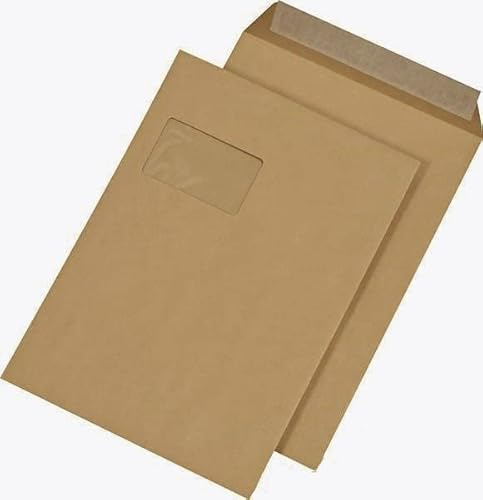 250 Versandtaschen DIN C4 HK Haftklebend mit Fenster braun dimapax
