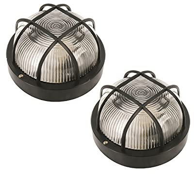 ELRO BE100Z - Juego de 2 lámparas de sótano (redondas, con rejilla de seguridad, E27 máx. 60 W), color negro