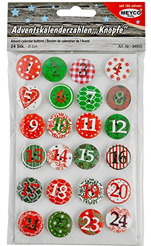 Adventskalenderzahlen-Knöpfe; 2cm, 24 Stück/Btl. nicht waschbar!