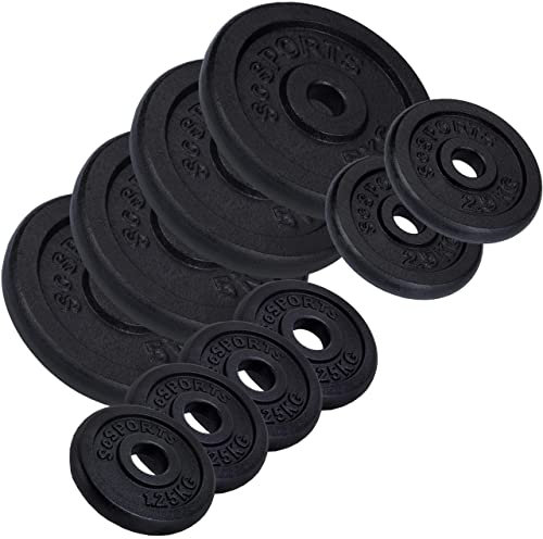 ScSPORTS® Hantelscheiben - Set, 30/35/40/60 kg, Ø 30/31 mm, Gusseisen, Schwarz - Gewichtsscheiben, Hantelscheiben-Set, Hantelgewichte, Fitness Scheiben, Gussscheiben