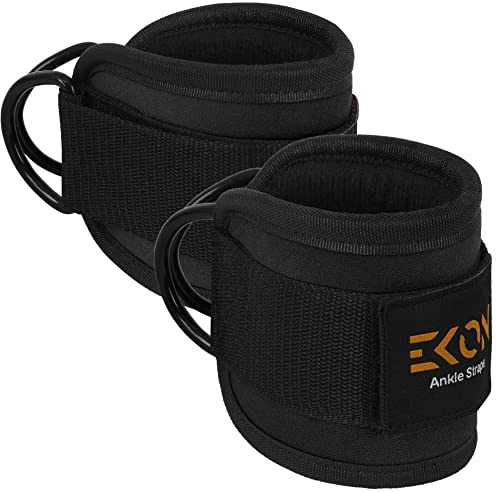 EKON Ankle Straps for Cable Machines Weightlifting Gym Workout Fitness Double D-Ring Neoprene Ankle Cuffs for Legs, Abs and Glute Exercises Fits Men&Women Unisex Sold As Single/Pair (Single)