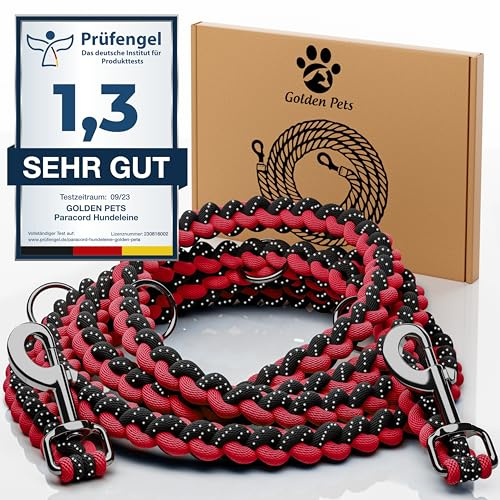Testnote: Sehr gut - Hundeleine reflektierend I 2m, verstellbar, wetterfest & reißfest bis 250 kg I Paracord Führleine, Umhängeleine I kleine - große Hunde