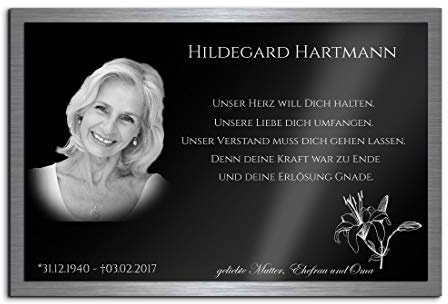 CHRISCK design Premium Gedenkplatte Grabplatte mit Gravur | aus Hochglanz Acrylglas und V2A Edelstahlplatte graviert geschützt und 100% wetterfest | Gedenkplatte mit Bild oder Foto-Gravur