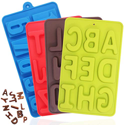 4 Stück Silikon Schokoladenformen, FineGood Buchstaben Alphabet Schokoladenform 26 Buchstaben Schokolade Süßigkeiten Backbleche Kekse DIY Pfannen Eiswürfel
