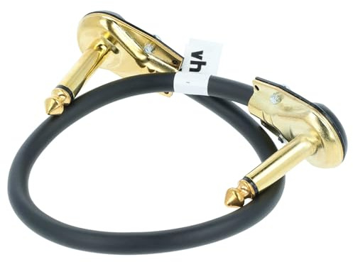 vhbw Gitarren-Patchkabel 30cm Klinke Kabel für Effektpedale | Klinkenpatchkabel mit 6,35mm Klinkenstecker, gewinkelt, flach, gold / schwarz
