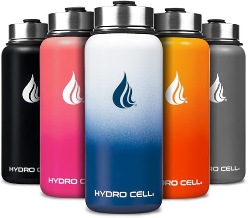 HYDRO CELL Stainless Steel Water Bottle w/Straw & Wide Mouth Lids (40oz 32oz 24oz 18oz) - Keeps Liquids Hot or Cold with Double Wall Vacuum Insulated Sweat Proof Sport Design (Navy/White 32 oz)