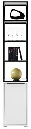 Robas Lund Regalschrank weiß matt, Wohnzimmerschrank Rahmen Metall Schwarz, BxHxT 40x197x40 cm