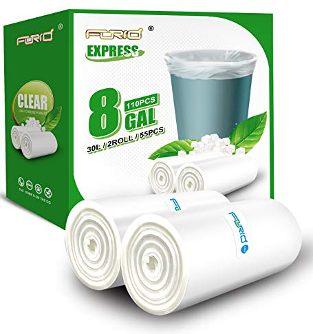 FORID - Bolsas de basura transparentes medianas de 8 galones, bolsas de basura de plástico para baño, dormitorio, oficina, papelera, 30 litros, duradera y gruesa