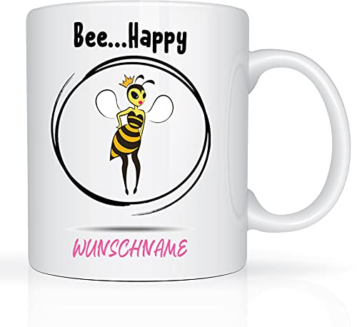 Tasse mit Namen und Bienen Motiv Bedruckt Namentasse Namensbecher Bienenmotiv für Mädchen Kindertasse Keramiktasse Weiß Unisize Geschenktasse Geschenkbecher Spruchtasse Keramik mit Druck Tasse 330ml