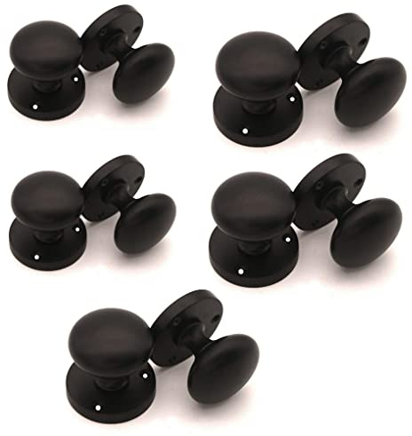 Haven Heritage ® Internal Round Sprung Mortise Door Knob in Matt Black - Rose Diameter Approx 56mm 5 x Pairs