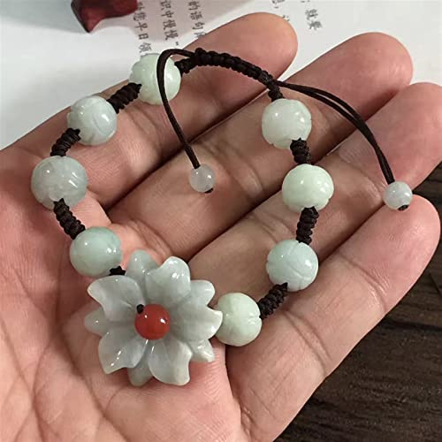 YZDKJ Natürliche Jade Smaragd Blume Perlen Lotus Armband Verstellbare Armreif Schmuck Mode Zubehör DIY. Handgeschnitzte Frau Amulett