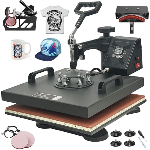 SDKEHUI Heat Press Machine 38x38cm Máquina de Prensa de Calor Multifuncional 5 en 1 Prensa de Transferencia Giratoria de 360 grados para Camiseta Taza Sombrero Tapa (38x38cm 5 en 1)