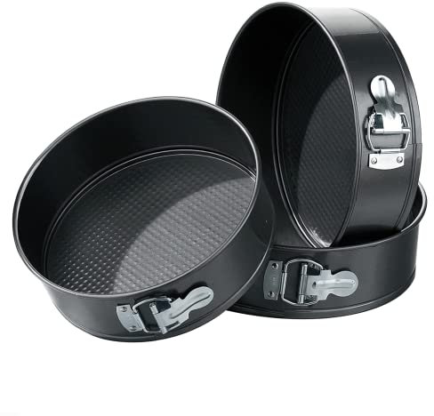 LIZZIE JACOBS New 3 Pcs Non Stick Springform Bakeware Tin Set Baking Trays Leakproof Round Cake Tin with Removable Bottom Carbon Steel Baking Trays High Temperature Resistant