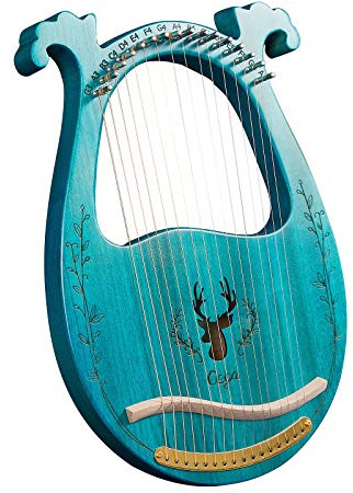 MAHWTF Arpa de lira para principiantes, caja de resonancia de arpa de lira de madera de 16 cuerdas, instrumento de cuerda con llave de afinación, 3 piezas de calcomanías de púas juego extra de cuerdas