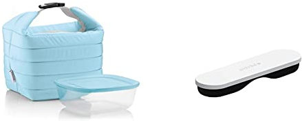 Guzzini Set Borsa Termica con Contenitore Salvafreschezza On The Go, Blu Opaco, Borsa 22 x 18 x h22 cm & On The Go Posate da Viaggio & Del Ciotto, 19 x 5.5 x h2 cm, Bianco