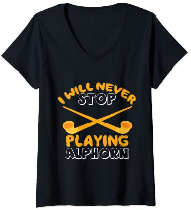 Damen Spielen Alphorn aus Alpen Musikinstrument in der Schweiz T-Shirt mit V-Ausschnitt