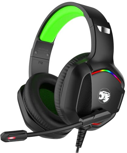 IMYB A36 Gaming Headset mit Mikrofon für Pc, Xbox One Series X/s, Ps4, Ps5, Switch, Stereo Surround Noise Cancelling Gaming kopfhörer mit Mic RGB Licht für Mac, Laptop, Nintendo, Gamer (Grün)
