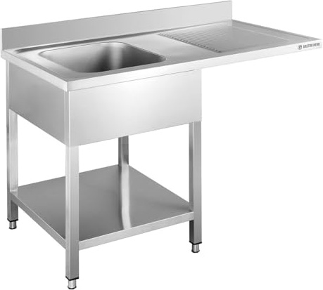 GastroHero Spülzentrum, 1 Becken, 120x60 cm, Edelstahl SPZT-BASIC12X6L | 1 Becken links 40x40 cm, Abtropffläche rechts, mit 10 cm Aufkantung & Grundboden, für Gastronomie & Profi-Küche