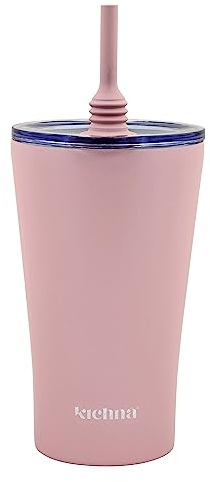 Kichna the Sipper Double Walled Stainless Steel Coffee, Water Tumbler 550ml | Wide Mouth, Flexible & Removable Straw with Splash & Leak Proof with Silicon Lid | Keeps Cold for 14Hrs | Blush Pink