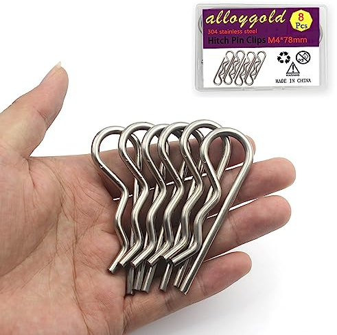 Alloygold 8Pcs Heavy Duty Hitch Pins Clip R Clips Cotter Pins, Stainless Steel Spring Retaining Wire Hair Pins， Large for Trailer Tractors Mower Carts Truck Pin Clip，Strong Spring Tension M4x78mm