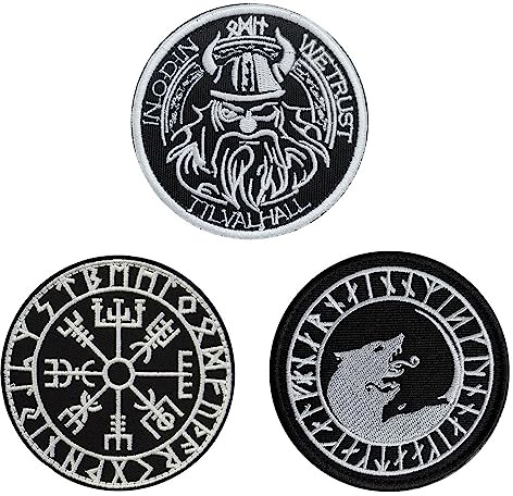 Set of 3 Nordische Wikinger-Rune Kompass Morale kompatibel mit Klett Patches Wikinger Piraten Katzen Viking Gott Moral Patch zum Tasche Rucksack Kappen Hund Weste Sammlung