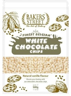 Bakers Street White Chocolate Chips 500g | Premium Quality | Baking & Desserts | Great for Making Cakes, Cookies, Muffins and other bakes