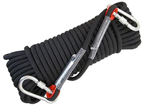 LQSSA Durchmesser 12Mm Statisches Kletterseil, Sicherheits-Abseilseil Survival-Ausrüstung Outdoor Sport Mit 2 Stahlhaken/Black/12Mm 100M