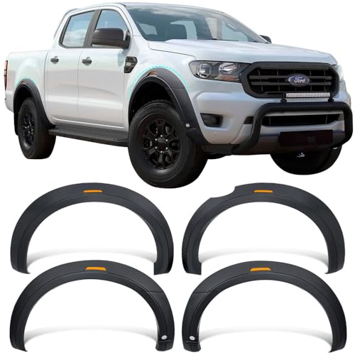 JHCHAN Kotflügelverbreiterung Ford Ranger Wildtrak Zubehör 2019–2022 (T8) Limited mit PDC, 5 Zoll Radlaufverbreiterung ABS, Radlauf Schutzleisten gegen Steinschlag und Schmutz, Matt Schwarz