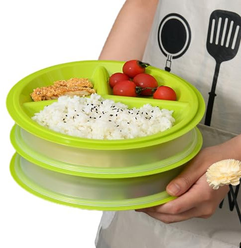 Sporgo Set di 3 Piatti a Microonde: Piatti con Coperchio, Senza BPA, Riutilizzabili, Contenitori con 3 Scomparti per Riscaldamento e Congelamento