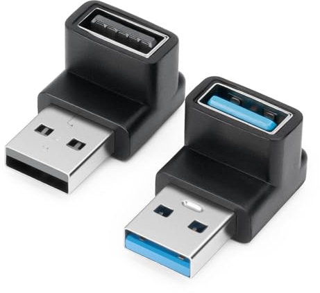 AIYEEN Adattatore USB 3.0 da 90 Gradi (Confezione da 2), Angolo Su e Giù, Tipo A Maschio a USB-A Femmina, Accoppiatore Angolare