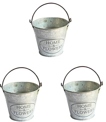 Cabilock 3pcs Antique Finish Iron Flower Bucket for Garden Decor Home Decoration Hanging Basket Indoor