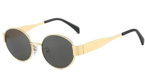 YUELUQU Runde Vintage Sonnenbrille Klassische Retro Metallrahmen Sonnenbrille Oval Punk für Frauen Männer Brille (Gold/Grau)