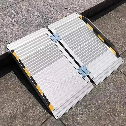 Schwellenrampe,Faltbare Aluminiumtreppe,Rollstuhlrampe,rutschfeste Trolleys,Türen,Schwellenrampe für Behinderte,Nennkapazität: 600 Pfund (Farbe: Silber,Größe: 150 x 76 cm)