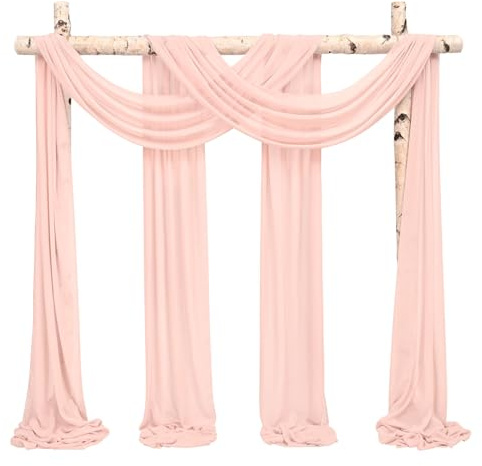 Showgeous 2er-Set Chiffon für Hochzeitsbogen,Nude-Rosa,73×610cm | Transparenter Chiffon mit vernähten Kanten; knitterarm, waschbar und wiederverwendbar für Hochzeitsbogen und Fotodeko