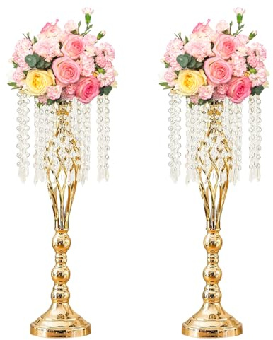 Hyuetrsa 2 Pcs Gold Crystal Flower Stand Wedding Centerpieces for Table