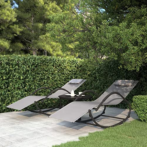 FUDUGEHMIOFWFJJ deckchair,liegestühle,sonnenbank,Schaukelliegen 2 STK. Grau Stahl und TextileneGeeignet für Garten, Pooldeck, Terrasse, Wohnzimmer