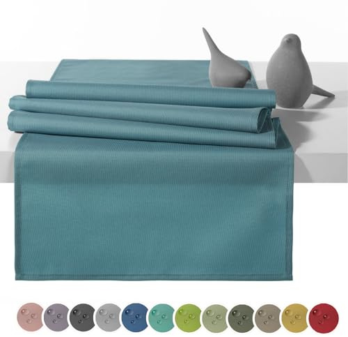 Heimtexland Outdoor Tischläufer Garten Tischdecke 45x145 Typ551 Hellblau | wetterfest schmutz- und wasserabweisend Tischdeko Balkon Terrasse