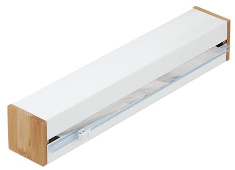 Relaxdays Folienschneider, HxBxT: 6x35x7 cm, Folienabroller magnetisch, Frischhalte- & Alufolie, Foliencutter, weiß