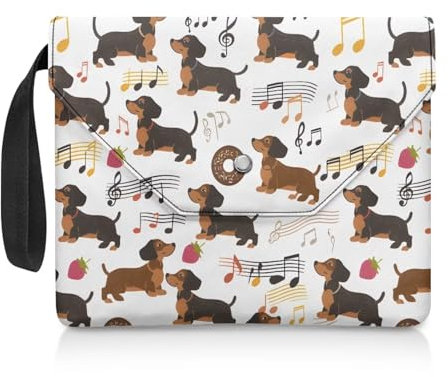 NETILGEN Buchhülle für Leseliebhaber, Geschenke, waschbar, Buchhülle mit gepolstertem Tragegriff, Lesegerät, Geschenk, 30 x 24 cm, Dackel-Hunde-Musik