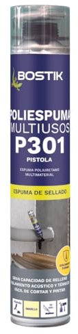 BOSTIK P301 POLIESPUMA MULTIUSOS Beige para Pistola, Espuma de Poliuretano Multimaterial, Rendimiento Térmico, Resistencia a Tracción, Compresión y Cizallamiento, Resiste Envejecimiento, Bote 750 ml