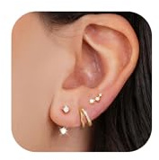 ZHESHY 3 Paar Creolen Silber 925 Gold Damen Kleine Ohrringe Hängend Set | Hypoallergene Wasserfest Goldene Silber Ohrstecker,Ohrringe Hängend,Mehrere Ohrloecher Helix Piercings Set,Schmuck Für Frauen