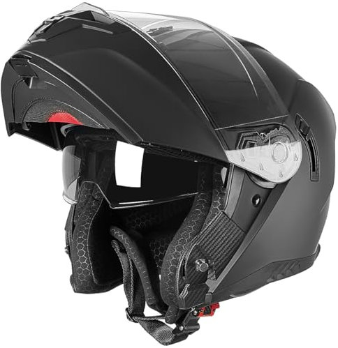 MOCOERL-Casco moto, casco apribile, casco integrale per uomo e donna con protezione per il mento rinforzata, doppia visiera, certificazione ECE 22.06, nero opaco (L)