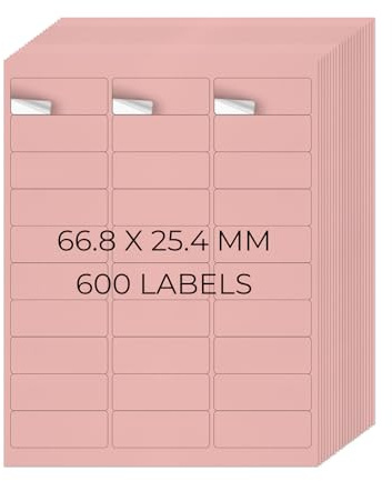 YIKIADA Rosa Universal Etiketten 66,8 × 25,4 MM Vinyl Selbstklebend Ablösbar Blanko Aufkleber Bedruckbar Namenaufkleber Büro Adressetiketten für Tintenstrahl- und Laserdruckern 600 Stück
