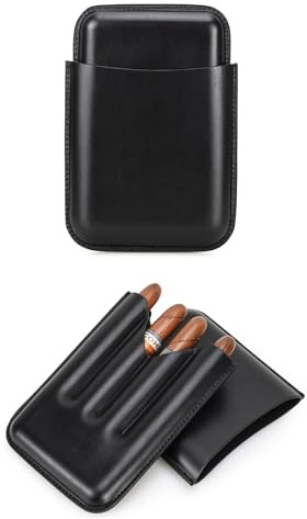 Hiram Cigarrfodral äkta läder cigarr humidor bärbar multifunktionell cigarr reselåda tobaksrör förvaringspåse för män, 5030-svart, For 4 Cigars, cigarrfodral